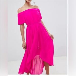 Ted Baker Pink Off-Shoulder Midi Dress- will fit size 0-4/6